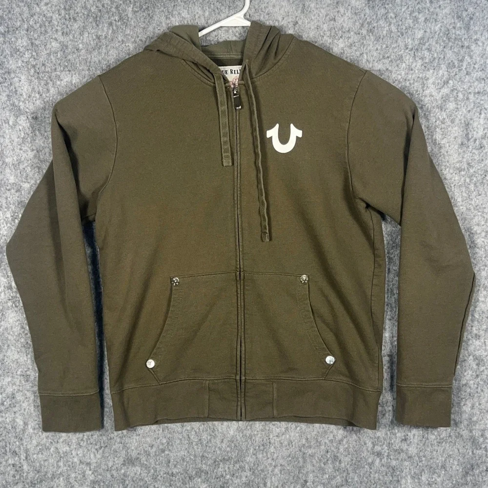 True Religion Men's World Tour Classic Logo Zip Hoodie Olive Green XL 104240